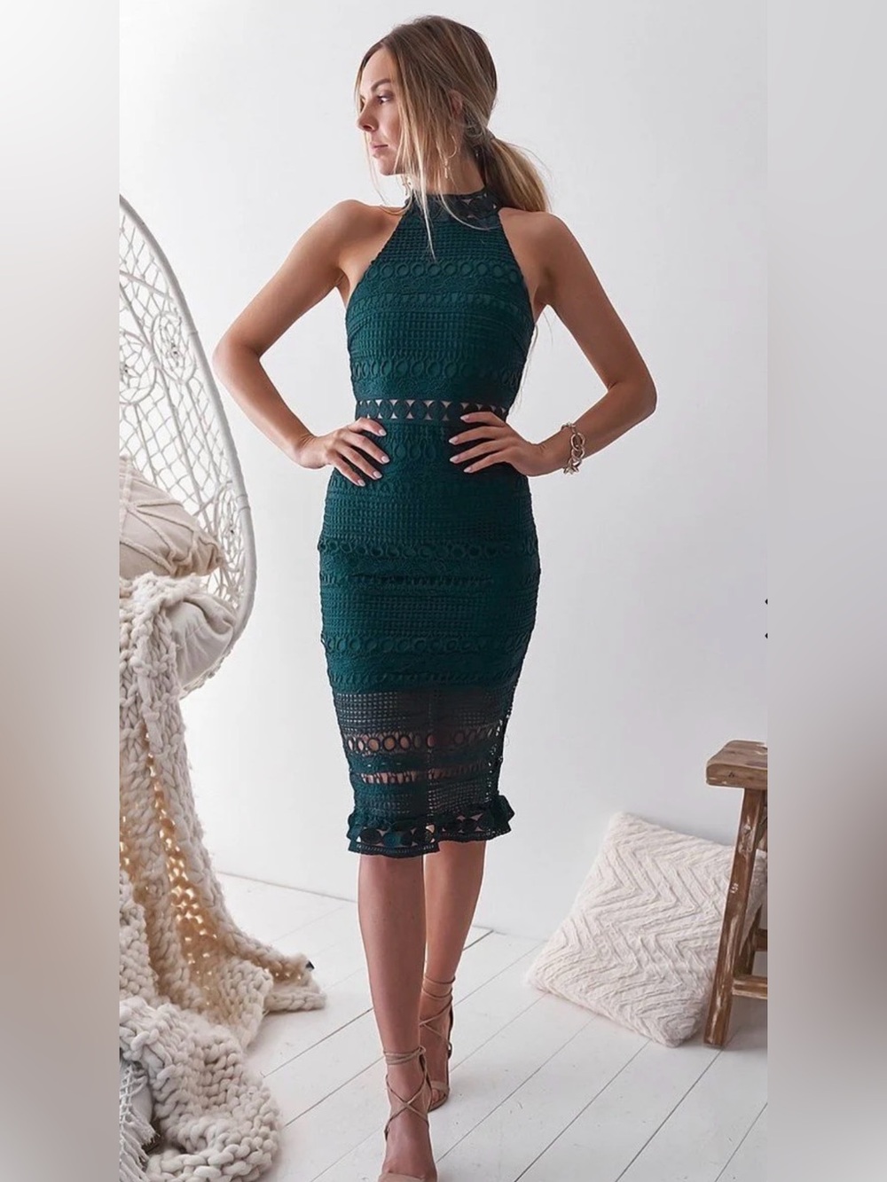 Twosisters The Label Rivers Midi Dress Emerald Green Lace NWT Sz US 4 AU 8